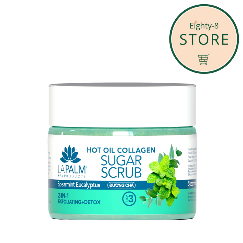 LAPALM Hot Oil Sugar Scrub Dissolving Exfoliant with Aloe Vera and Vitamin E 12oz - Scrub Spearmint Eucalyptus