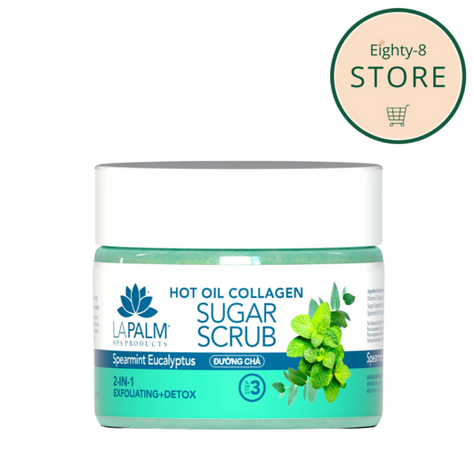 LAPALM Hot Oil Sugar Scrub Dissolving Exfoliant with Aloe Vera and Vitamin E 12oz - Scrub Spearmint Eucalyptus